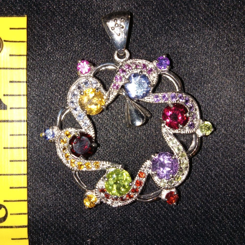 925 Sterling Silver Multi-color Gemstones Pendant